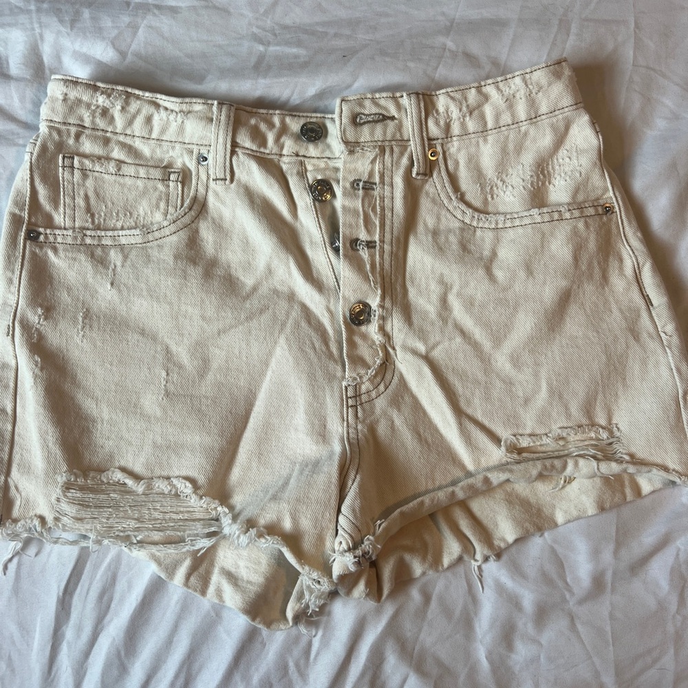 Wild Fable Cream Jean Shorts Distressed Denim